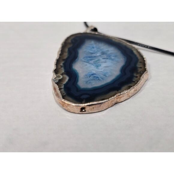 Blue Agate Slice Pendant Necklace | Natural Stone | Adjustable Cord - Picture 8 of 16